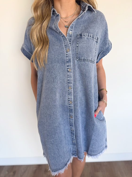 Tabitha Fray Hem Denim Button Front Dress
