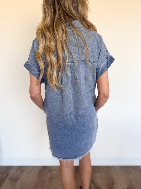 Tabitha Fray Hem Denim Button Front Dress