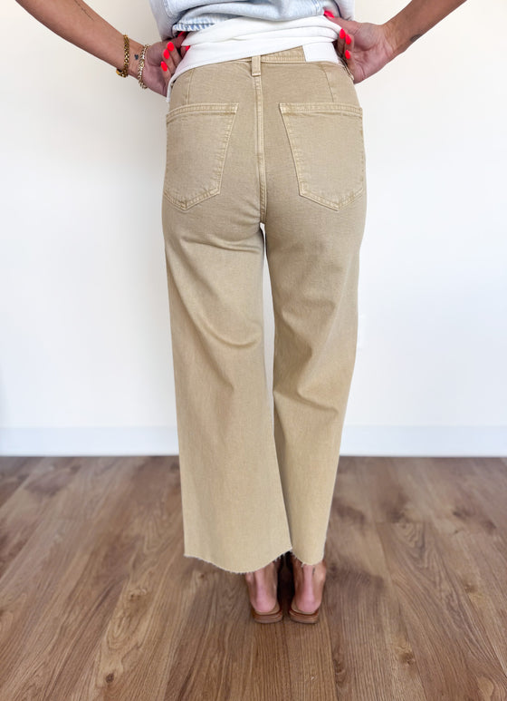 Aspen High Rise Wide Leg Jeans in Sand