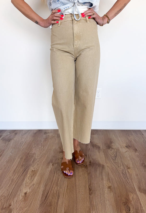 Aspen High Rise Wide Leg Jeans in Sand