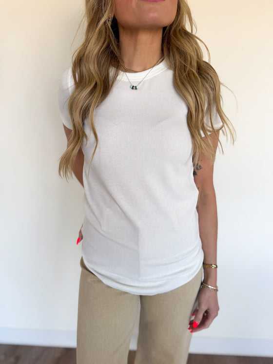 Bardot Ribbed Knit Tee in Off White