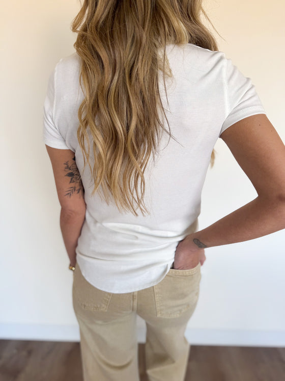 Bardot Ribbed Knit Tee in Off White