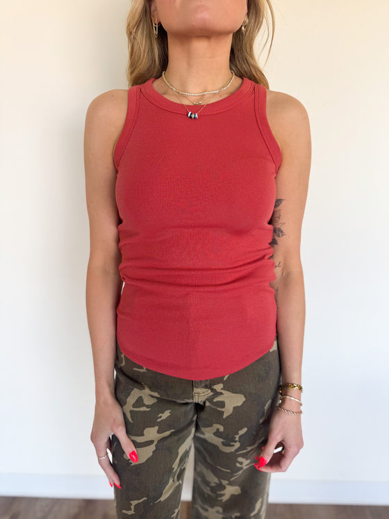 Merrin Ribbed Tank in Terracotta