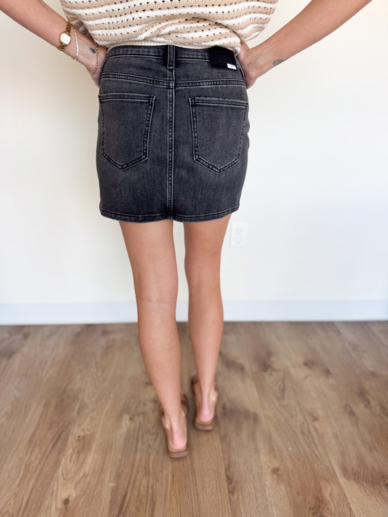 Leanna Short Denim Skirt in Black