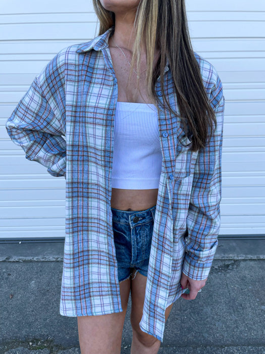 Lily Light Plaid Top In Blue