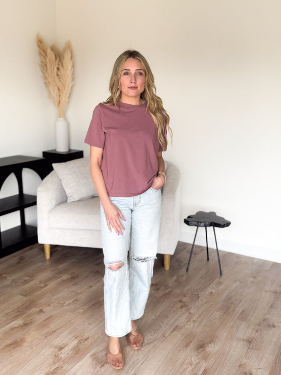 Camila Boxy Fit Tee in Rose Taupe