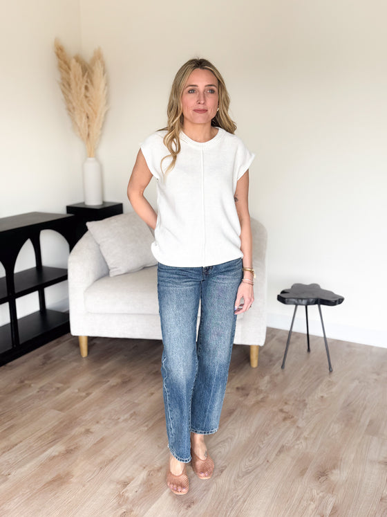 Evie Sweater Muscle Tank in Off White