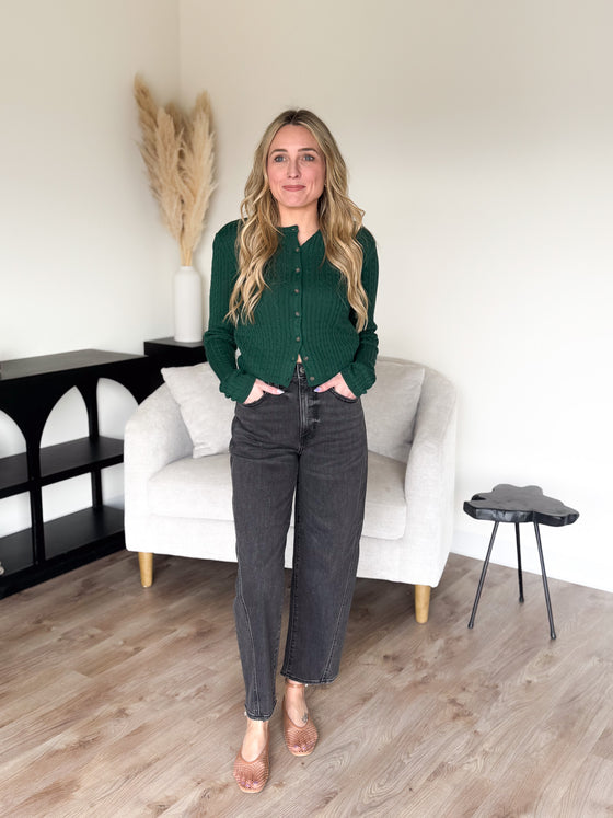 Willa Cable Cardigan in Dark Green