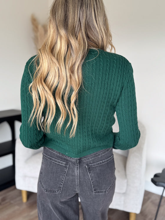 Willa Cable Cardigan in Dark Green