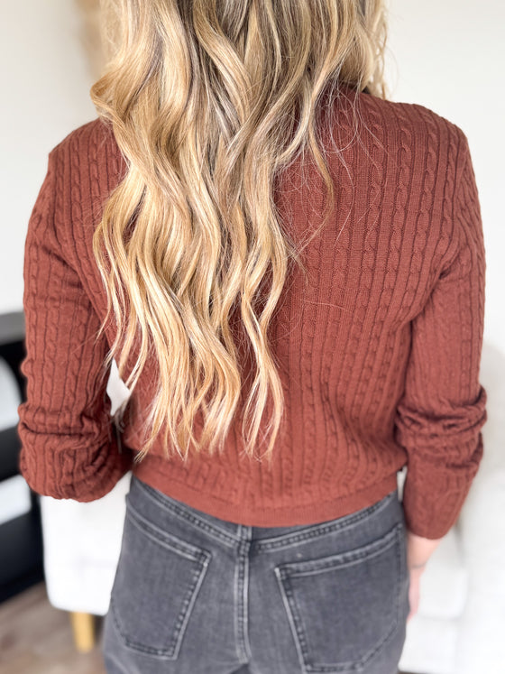 Willa Cable Cardigan in Chestnut