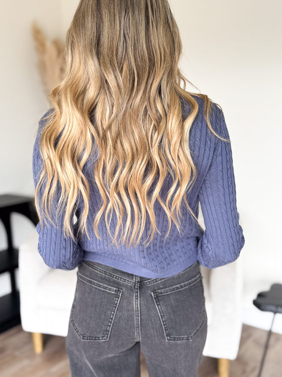Willa Cable Cardigan in Dusty Navy