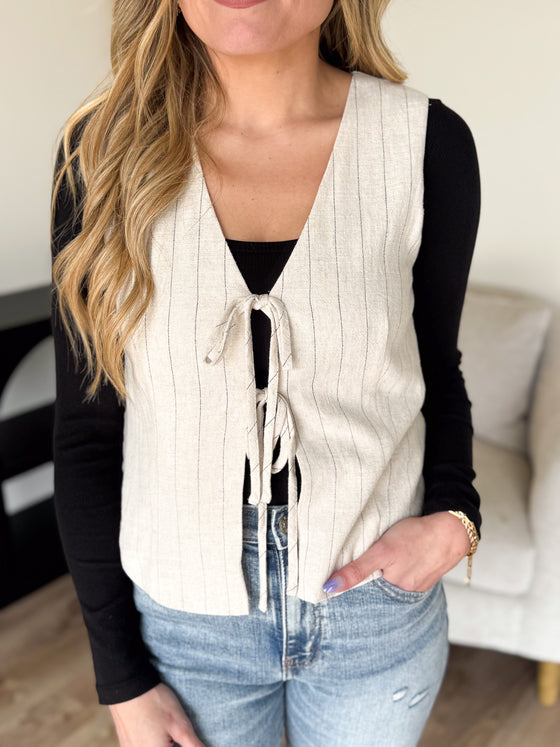 Lyra Pinstripe Tie Front Vest