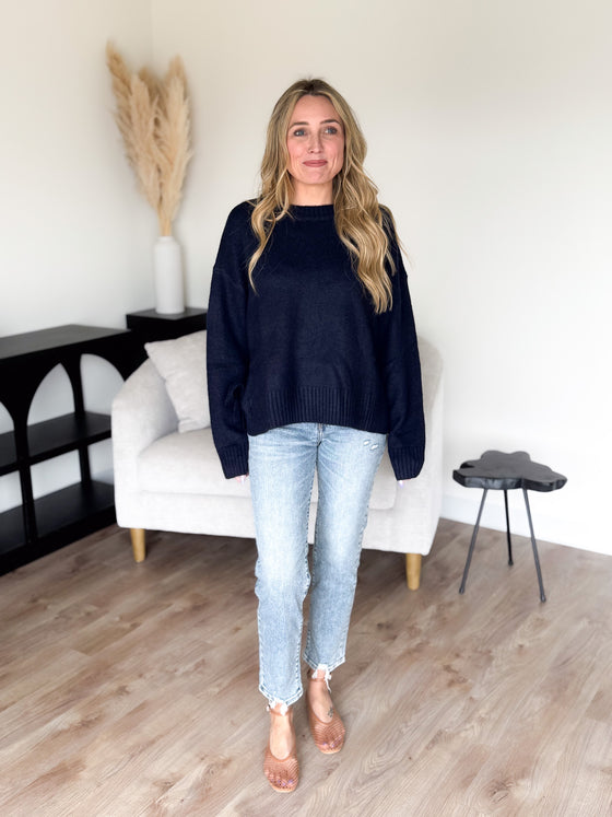 Cosette Tie Split-Hem Top in Navy
