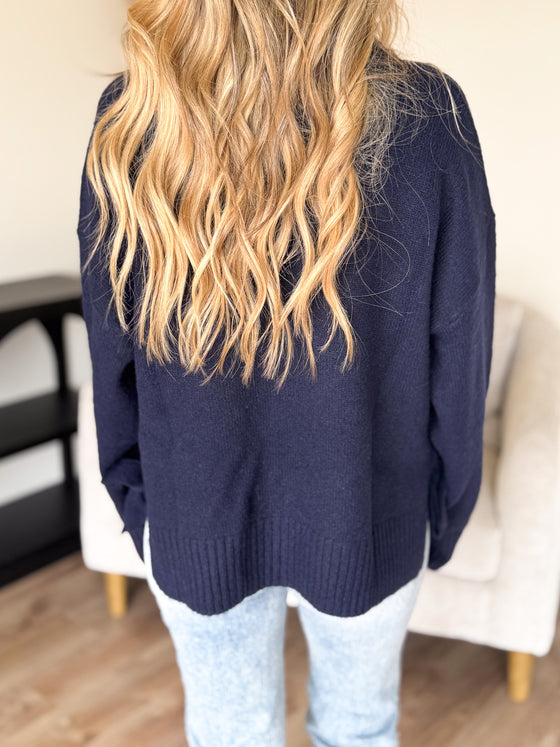 Cosette Tie Split-Hem Top in Navy