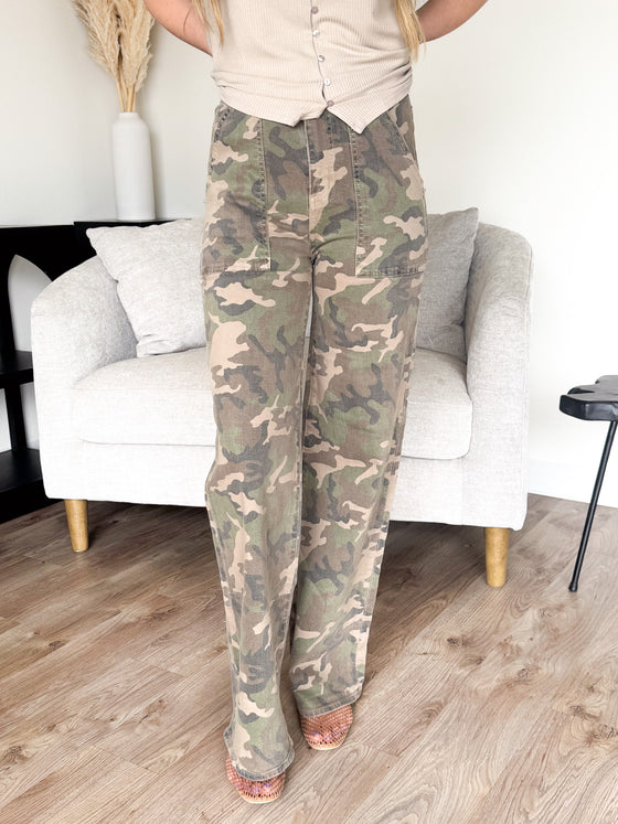 Kendall Camo High Rise Wide Leg Jeans