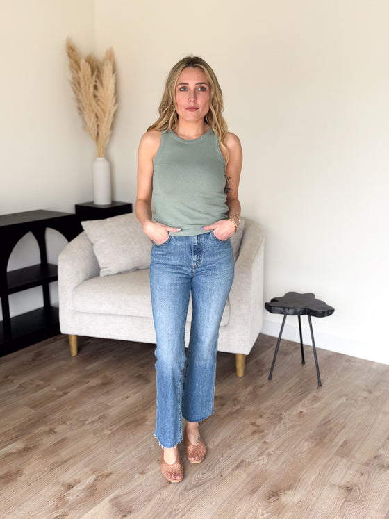 Alessia Ribbed Crop Tank in Dark Sage