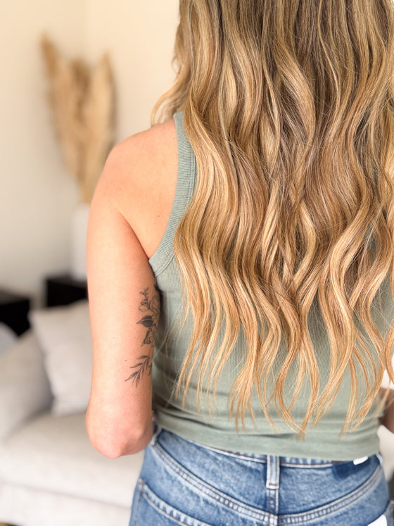 Alessia Ribbed Crop Tank in Dark Sage