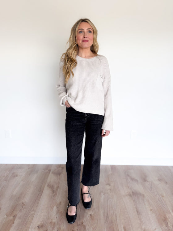 Mathilda Pocket Crewneck Sweater in Stone
