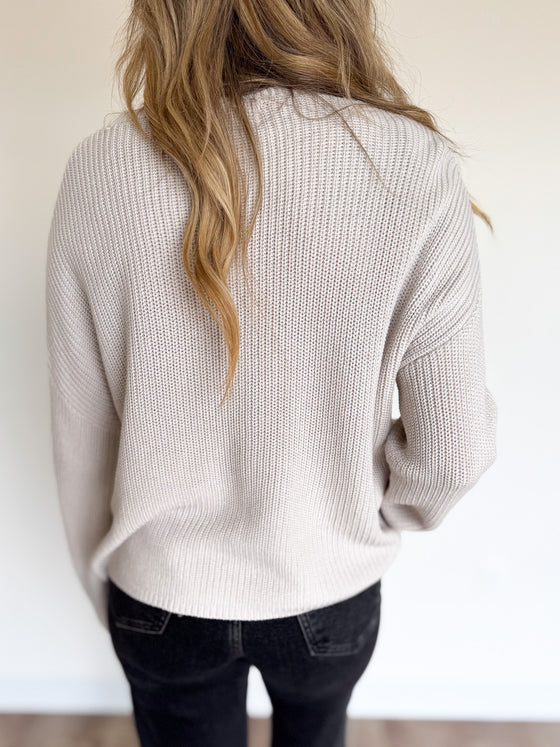 Mathilda Pocket Crewneck Sweater in Stone