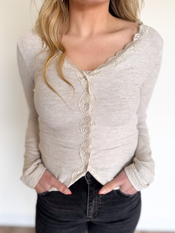 Alessandra Button Down Lace Trimmed Top