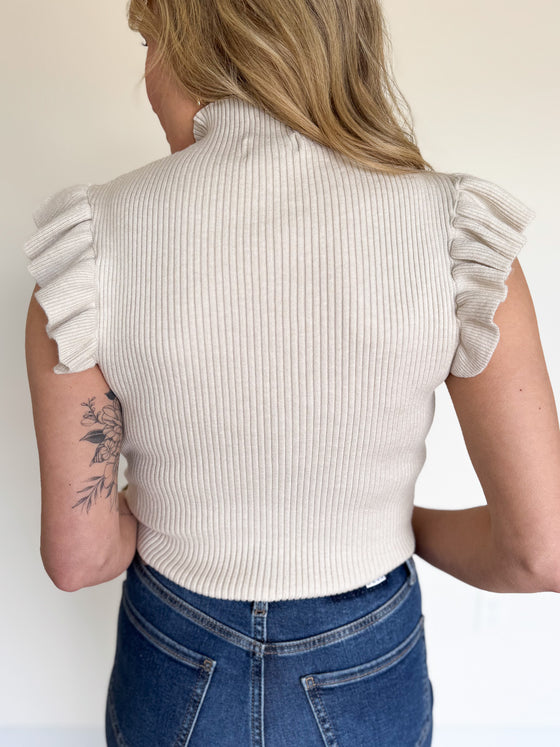 Zoya Ruffle Tank Mock Neck Sweater