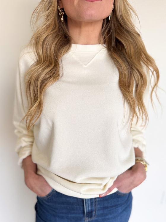 Farrah Mineral Washed Raglan Sweatshirt in Cream