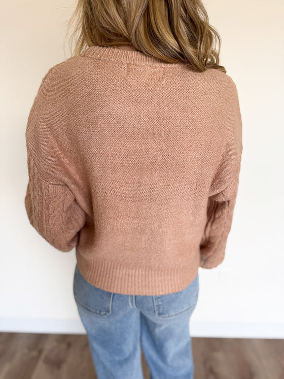 Lorna Cable Knit Sweater in Dark Taupe