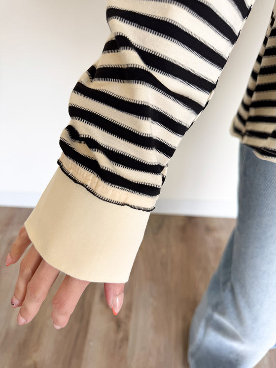 Philippa Oversized Collared Stripe Top in Black