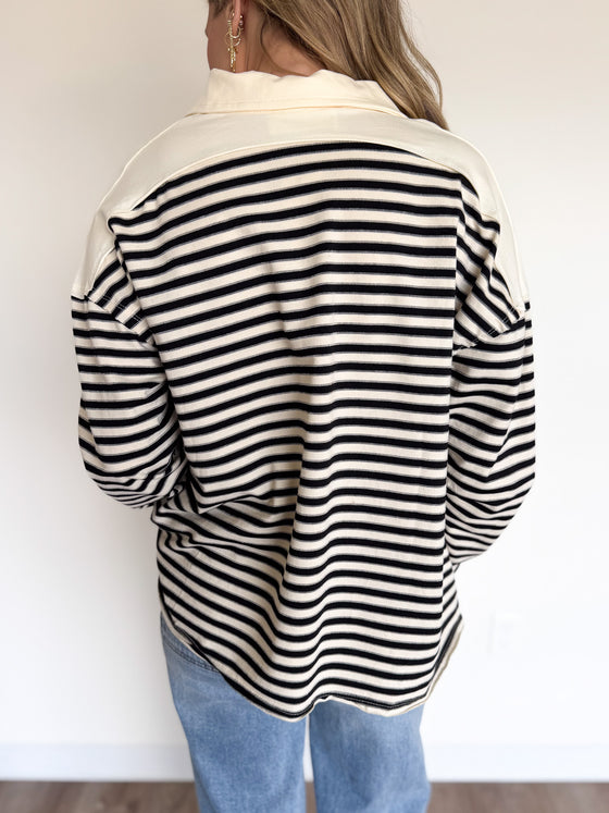 Philippa Oversized Collared Stripe Top in Black