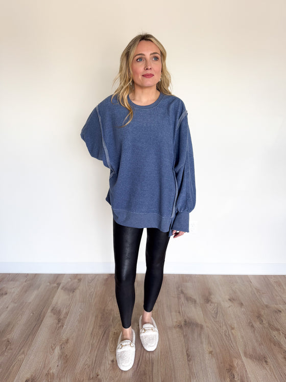 Anastasia Oversized Crewneck Sweatshirt in Dusty Navy