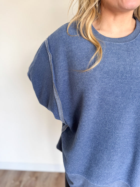 Anastasia Oversized Crewneck Sweatshirt in Dusty Navy
