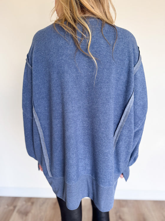 Anastasia Oversized Crewneck Sweatshirt in Dusty Navy