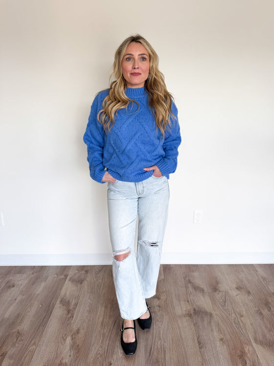 Tori Mock Neck Sweater in Blue