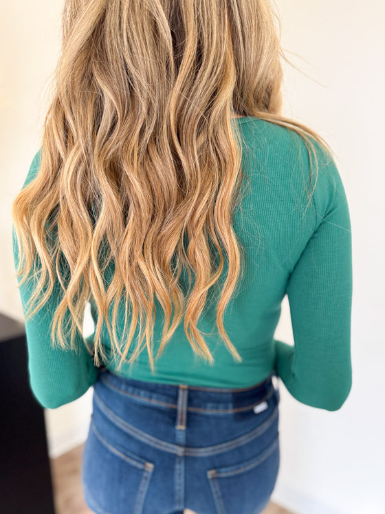 Emory Long Sleeve Ribbed Bodysuit in Green