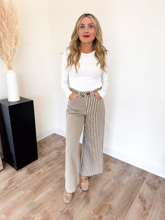 Darcy Mixed Stripe Pants in Brown