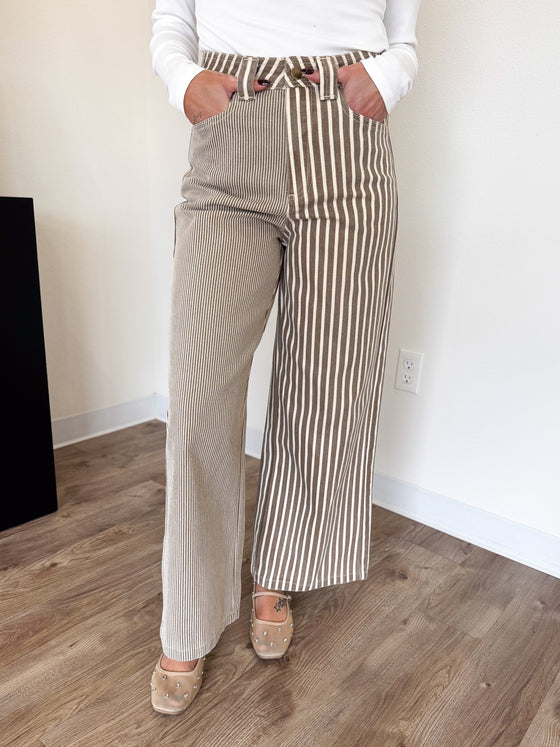 Darcy Mixed Stripe Pants in Brown