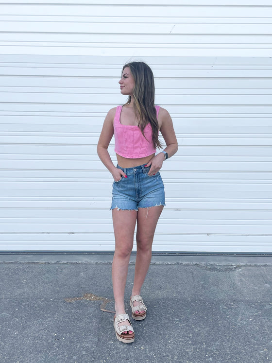 Brooklyn Boned Crop Tank In Pink