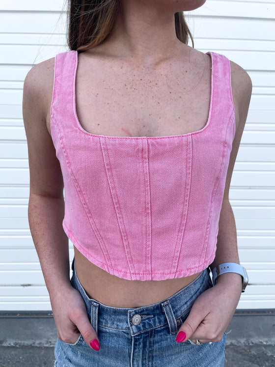 Brooklyn Boned Crop Tank In Pink