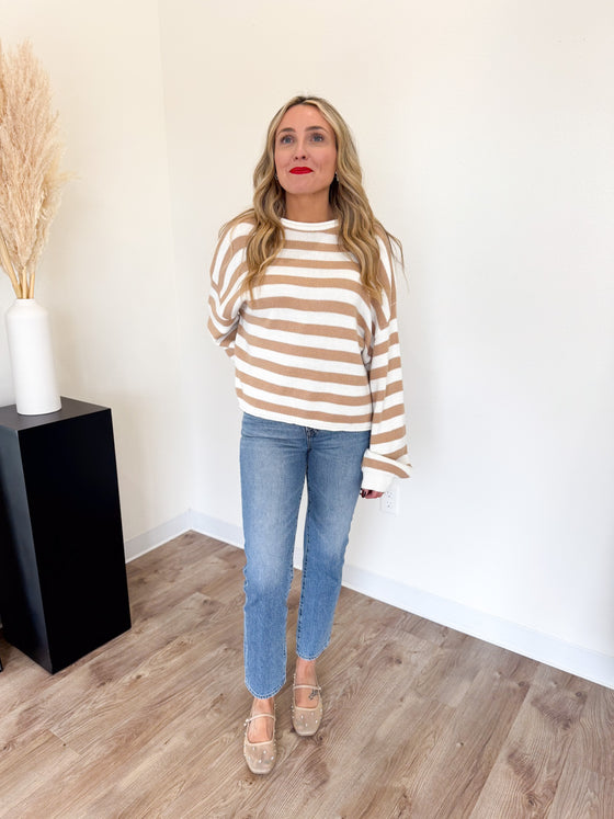 Keilani Striped Sweater in Taupe + Ivory