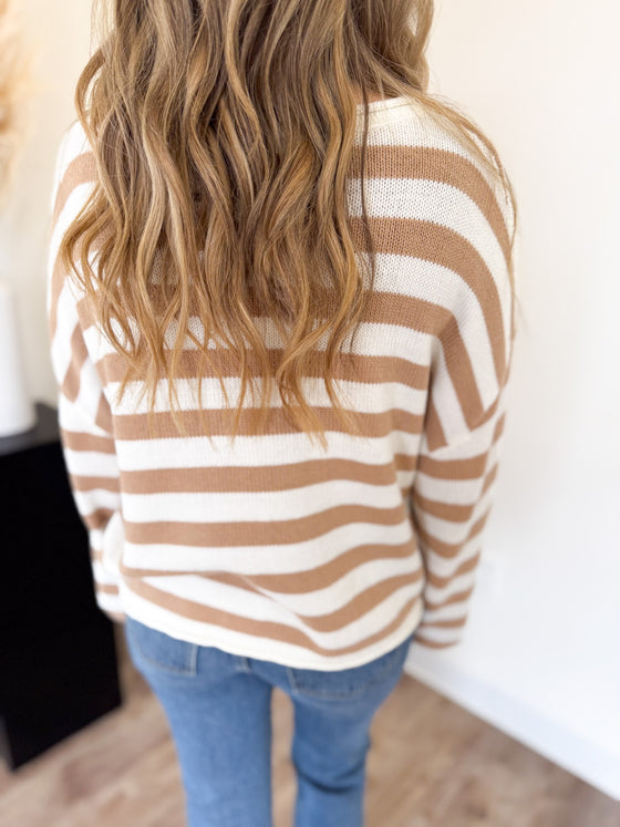 Keilani Striped Sweater in Taupe + Ivory