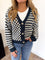 Juliana Checker + Stripe Cardigan in Dusty Navy