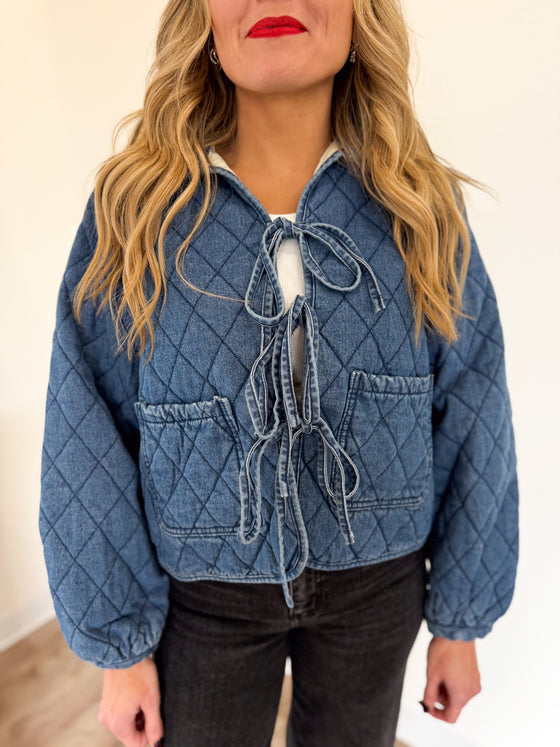 Juno Quilted Tie Front Denim Jacket