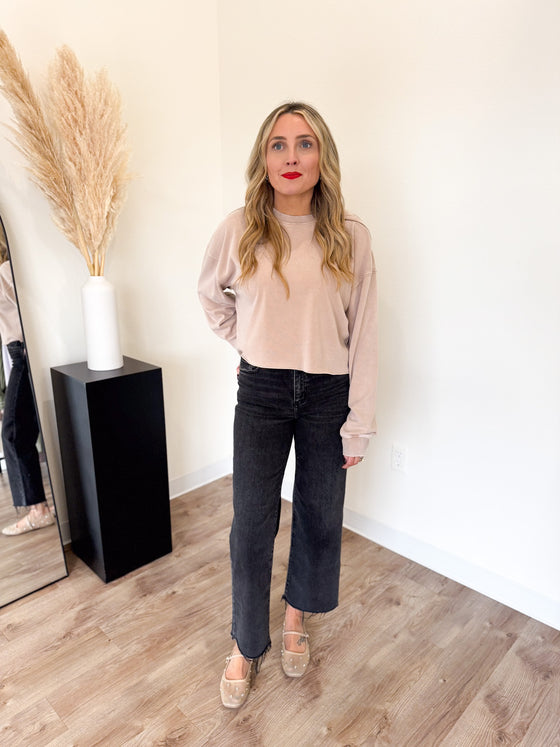 Celeste Cropped Crewneck in Dark Taupe