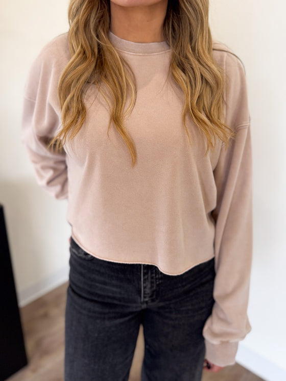 Celeste Cropped Crewneck in Dark Taupe