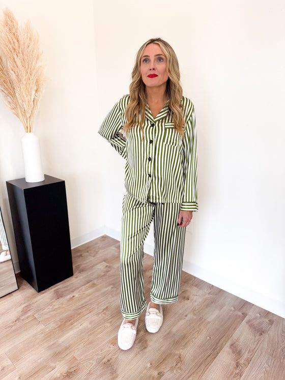 Mary Long Sleeve Pajama Set - Green Stripe