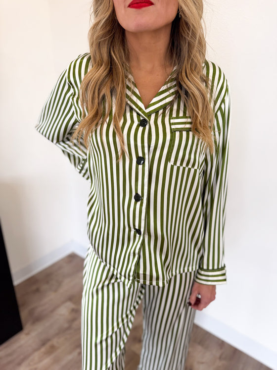 Mary Long Sleeve Pajama Set - Green Stripe
