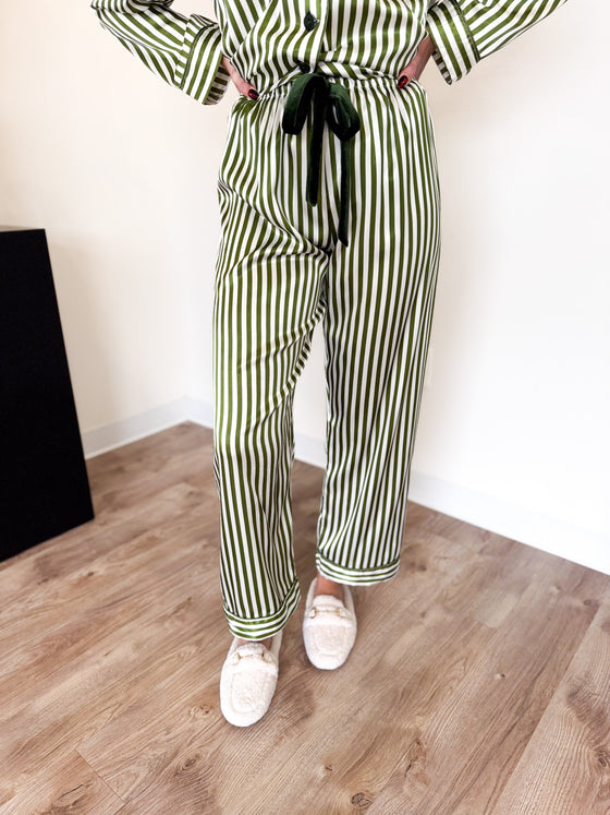 Mary Long Sleeve Pajama Set - Green Stripe