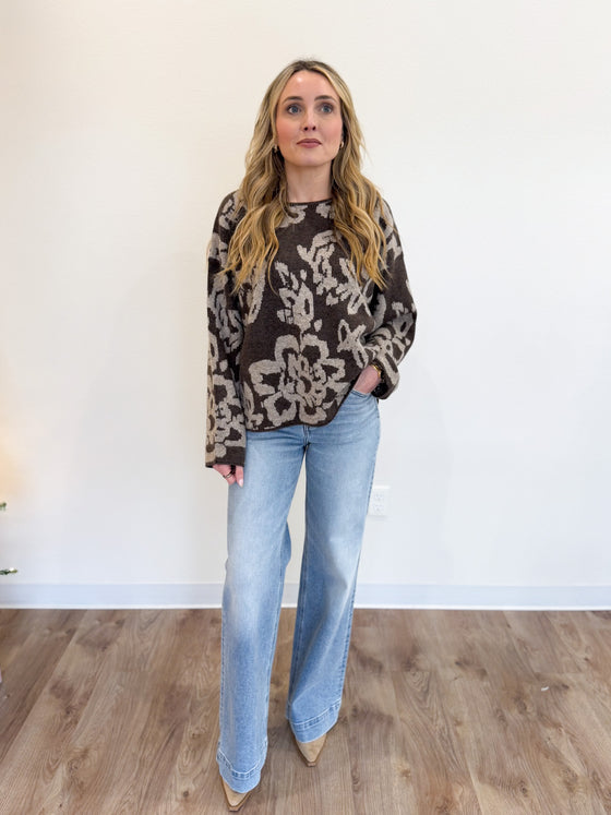 Andrea Floral Sweater in Chocolate