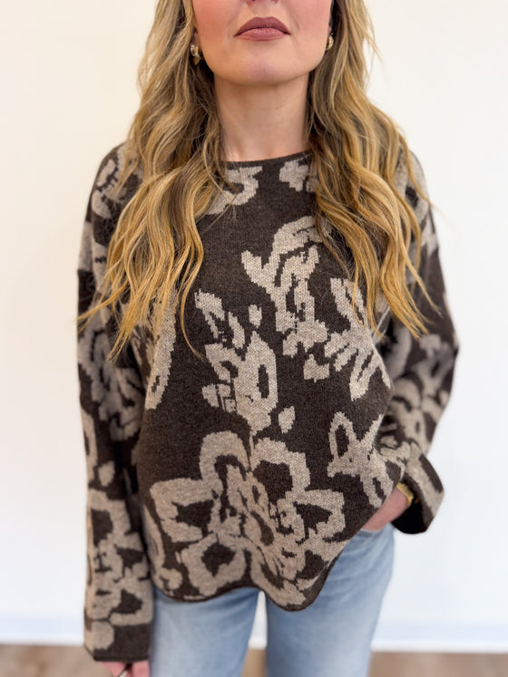 Andrea Floral Sweater in Chocolate