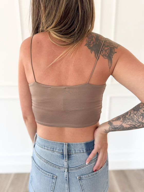 Henley Microstrap Crop Cami in Deep Taupe